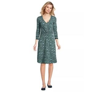Lands End Size Small Lightweight Cotton Modal 3/4 Slv Fit & Flare V-Neck Dress
